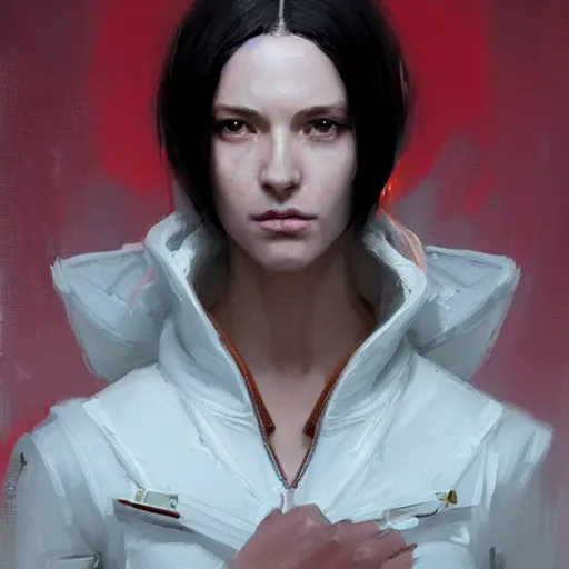 Prompt: portrait of a woman by greg rutkowski, anya solo, black bob hair, tall and slender, star wars expanded universe, wearing a white flying jacket, she is about 2 0 years old, highly detailed portrait, digital painting, artstation, concept art, smooth, sharp foccus ilustration, artstation hq