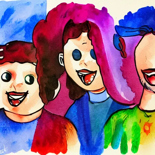 Image similar to happy smiling faces + water Color paint + line drawing :: Painted with Watercolors :: Concept Art