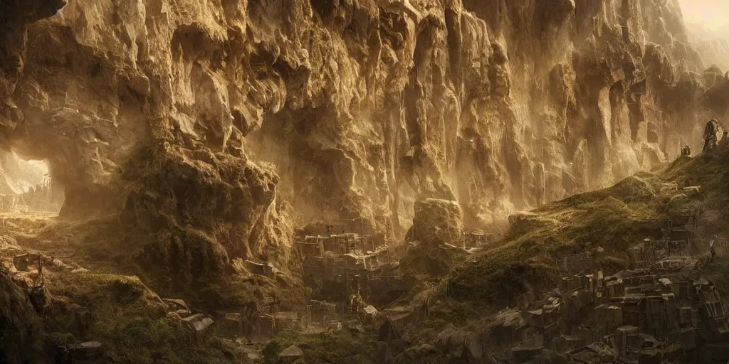 Image similar to beautiful matte painting of a giant wall by weta workshop 8 k, cinematic dramatic atmosphere, dramatic lighting
