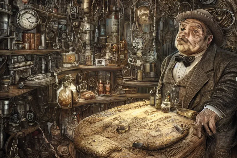 Image similar to Uncle Aloysius, snake oil salesman, wild west crypto pharmaceutical industrialist, cute, fantasy, intricate, elegant, highly detailed, digital painting, 4k, HDR, concept art, smooth, sharp focus, illustration, art by H R Giger