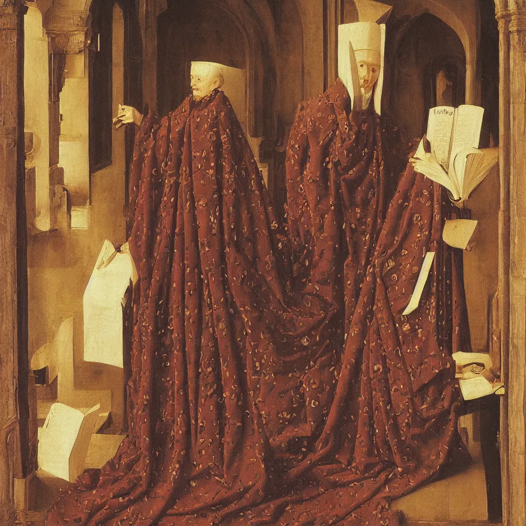 Image similar to a book. painting by jan van eyck, frank sedlacek.