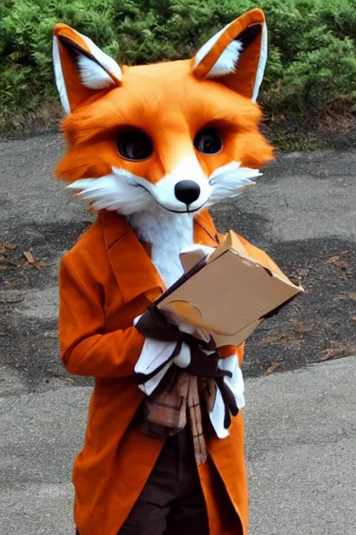 Image similar to an anthropomorphic fox, fursuit!!!!, cosplay