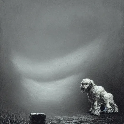 Prompt: Dog in Bloodborne Style by zdzisław beksiński