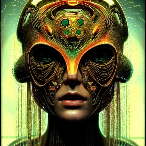 Image similar to extremely psychedelic beautiful brutalist cyborg organism infected by night. intricate, elegant, highly detailed, extremely lifelike photorealistic digital painting, artstation. steichen, gaston bussiere, tom bagshaw, brutalist cyberpunk alphonse mucha. elegant minimalism. anatomically correct. sharp focus. gold with white accents. surreal lush cosmic hallucination