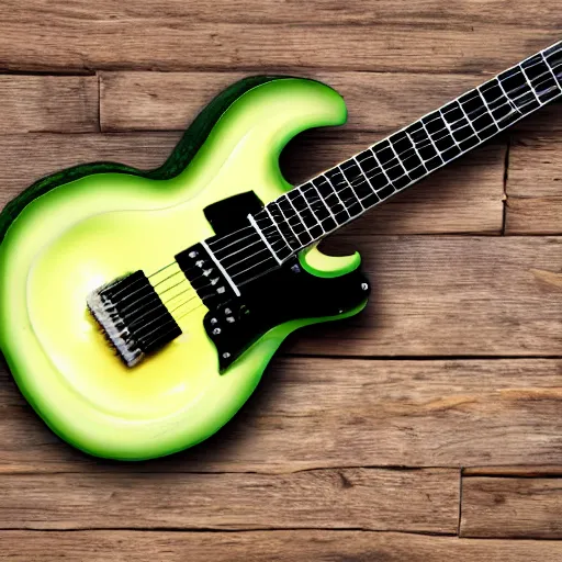 Image similar to a photo of an electric guitar made entirely out of avocado