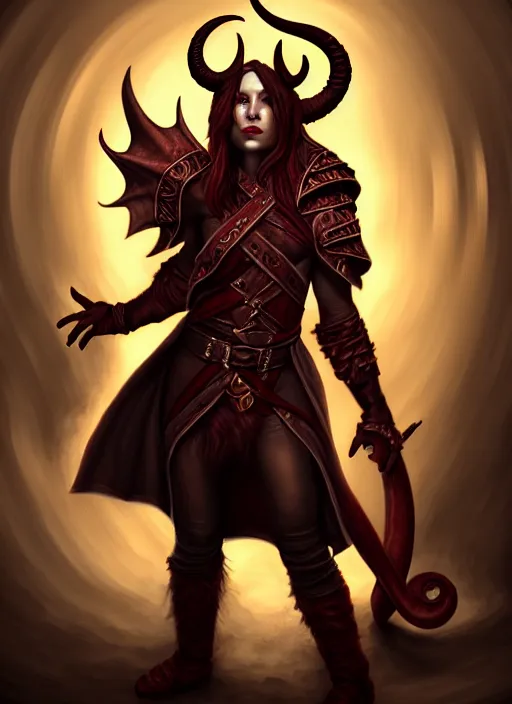 Image similar to tiefling bard, full body, hyper realistic, extremely detailed, dnd character art portrait, dark fantasy art, intricate fantasy painting, dramatic lighting, vivid colors, deviantart, artstation, by sarah stone.