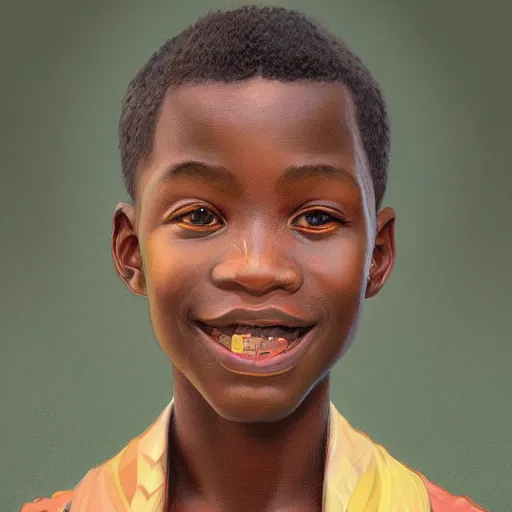 Image similar to colourful upper half portrait of an african boy with sliver teeth grillz, art by hsiao - ron cheng & alphonse mucha, highly detailed, digital painting, ray tracing, concept art, illustration, smooth sharp focus, intricate, symmetry, artstation,