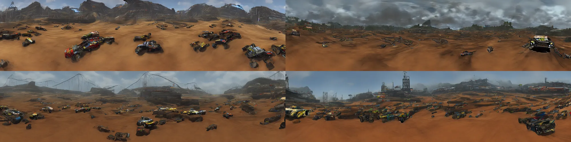 Prompt: panorama view of a race track in Motorstorm game, 360*