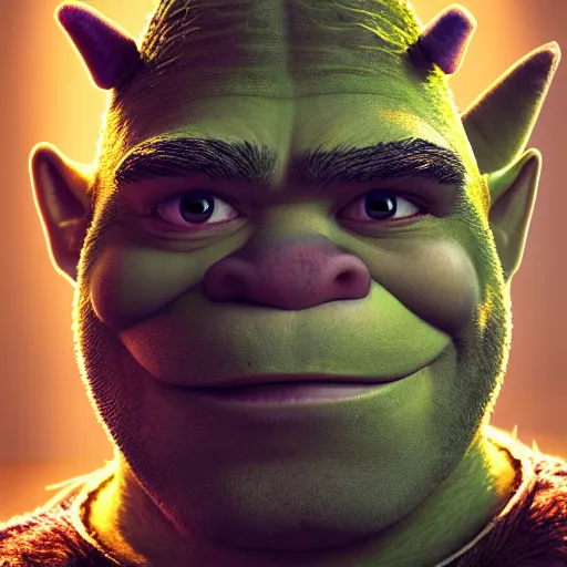 Prompt: portrait painting of shrek, candlelight, 8 k, ultra realistic, lens flare, atmosphere, glow, detailed, intricate, beautiful color, dungeons and dragons, gritty, cinematic lighting, trending on artstation, 4 k, hyperrealistic, focused, extreme details, unreal engine 5, cinematic, masterpiece