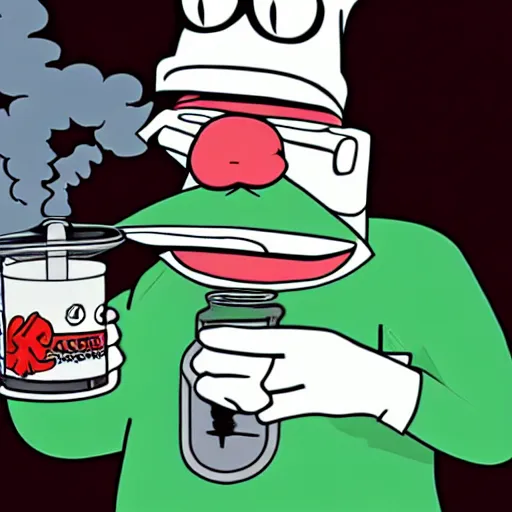 Image similar to master shake athf smoking from a bong