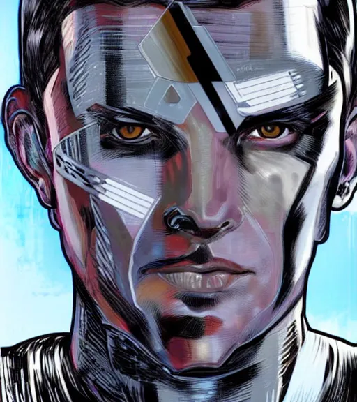 Prompt: portrait of a male android, by DC comics and Sandra Chevrier