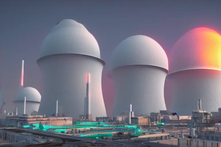 Image similar to nuclear power plant, colorful, sci-fi, utopia, octane render, substance painter, zbrush. Trending on artstation. 8K. Highly detailed.