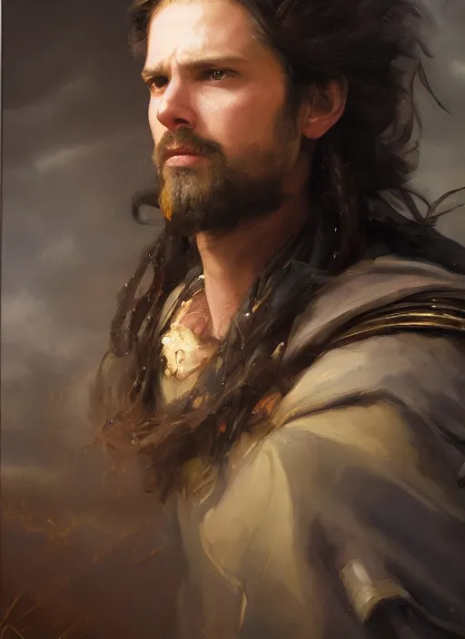 Image similar to portrait of kaladin from the archive of storms. by Daniel F. Gerhartz, hyperrealistic oil painting, 4k, studio lightning, very detailed face