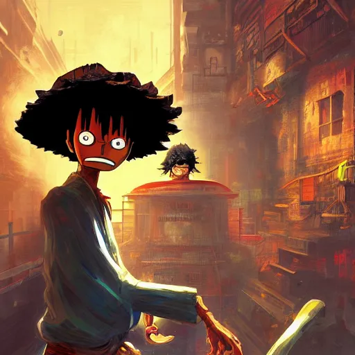 Image similar to robot luffy, thief, by isaac asimov and marc simonetti