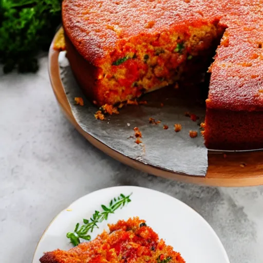 Prompt: close view of a beautiful and delicious chorizo cake, 4 k