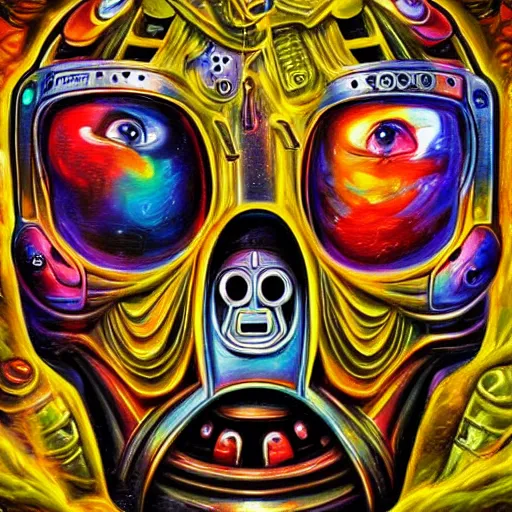 Image similar to robot gods, airbrush painting by in googy style, illustration, intricate detail, award winning work,