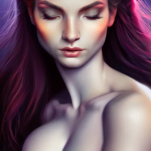 Prompt: perfectly - centered close - up face - portrait of horned goddess, the perfect human female specimen, intricate, elegant, super highly detailed, professional digital painting, artstation, concept art, smooth, sharp focus, no blur, no dof, extreme illustration, unreal engine 5, 8 k, by anne stokes