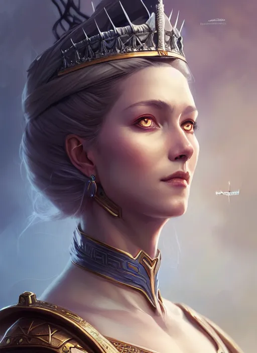 Image similar to scandinavian empress, portrait, art by artgerm and greg rutkowski and magali villeneuve, d & d, fantasy, highly detailed, portrait, digital painting, trending on artstation, concept art, sharp focus, illustration