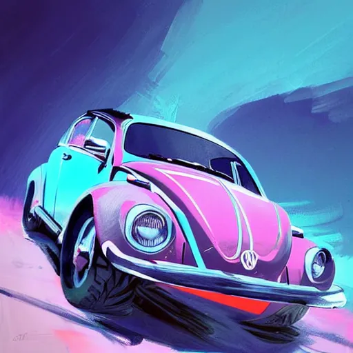 Prompt: painting of a 1970 vw beetle painted by anton fadeev