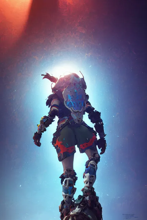 Image similar to combination suit armor aloy horizon forbidden west horizon zero dawn robot ninja mask helmet backpack tribal, aesthetic octane render, 8 k hd resolution, by ilya kuvshinov and cushart krentz and gilleard james radiating a glowing aura cgi rtx 2 0 2 2