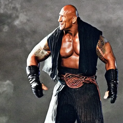 Image similar to dwayne johnson entering entrances ramp of smackdown as samurai!