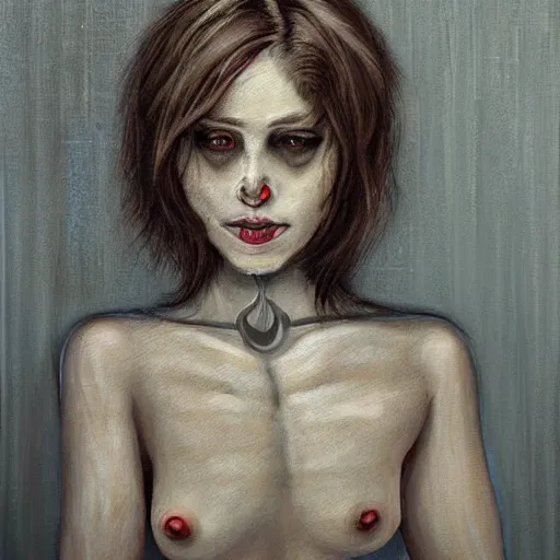 Prompt: a creepy detailed painting of a beautiful woman