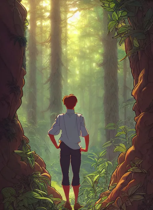 Prompt: book cover design, man in a forest, natural lighting, path traced, highly detailed, high quality, cartoon, digital painting, by don bluth and ross tran and studio ghibli and alphonse mucha