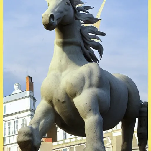 Prompt: a picture showing a reconstruction of what the magdeburg unicorn looked like,