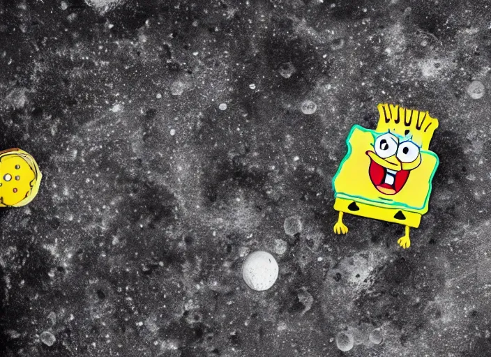 Prompt: spongebob squarepants on the surface of the moon, 8 k, bright ambient lighting key light, 8 5 mm f 1. 8