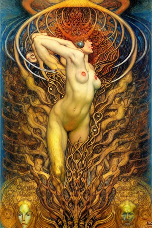 Image similar to Divine Chaos Engine by Karol Bak, Jean Delville, William Blake, Gustav Klimt, and Vincent Van Gogh, symbolist, visionary