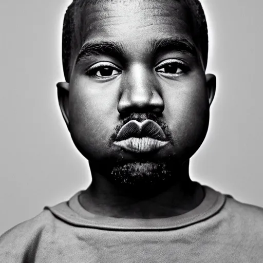 Prompt: the face of young kanye west wearing yeezy clothing at 1 1 years old, black and white portrait by julia cameron, chiaroscuro lighting, shallow depth of field, 8 0 mm, f 1. 8