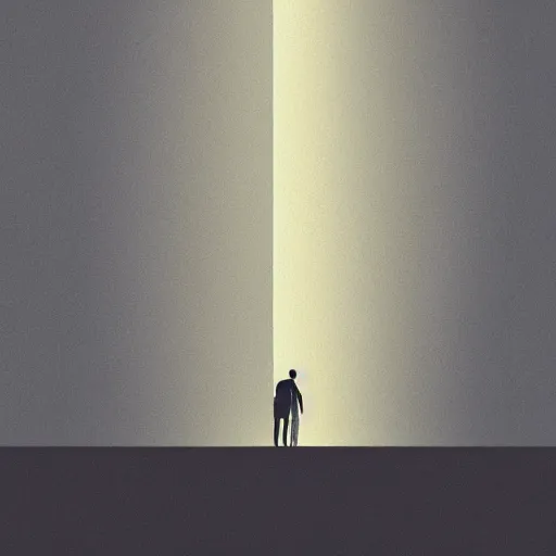 Image similar to a couple of people that are standing in the dark by emiliano ponzi, james gilleard, george ault, david hockney, atey ghailan, albert namatjira, marius borgeaud, minimalist, bauhaus, retrofuturism, postminimalism, concept art, matte background, matte drawing, magical realism, space art, generative art