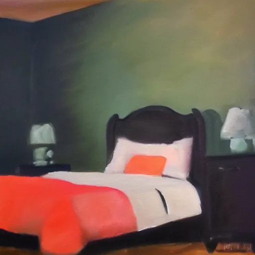 Image similar to painting of a tall black shadow in front of someone's bed staring at them while they sleep