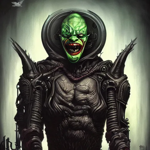 Image similar to scorn giger joker as the doom slayer, pixar style, by tristan eaton stanley artgerm and tom bagshaw.