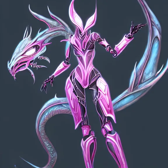 Prompt: highly detailed exquisite fanart, of a beautiful female warframe, but as a stunning anthropomorphic robot female dragon, with robot dragon head, doing an elegant pose, off-white plated armor, bright Fuchsia skin, full body shot, epic cinematic shot, realistic, professional digital art, high end digital art, DeviantArt, artstation, Furaffinity, 8k HD render, epic lighting, depth of field