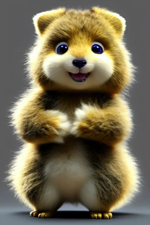 Image similar to high quality 3 d render hyperrealist very cute multicolor fluffy! cyborg!!! quokka hybrid, highly detailed, vray smooth, in the style of detective pikachu, hannah yata charlie immer, dramatic blue light, low angle, uhd 8 k, sharp focus