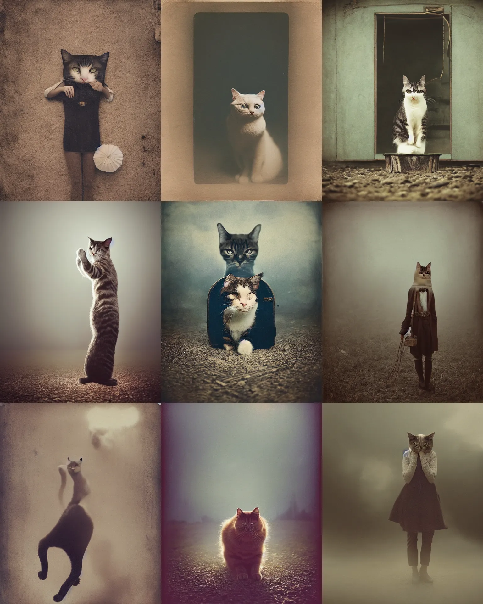 Prompt: happy cat ,on wild west , full body , Cinematic focus, Polaroid photo, vintage , neutral dull colors, soft lights, foggy mist , by oleg oprisco , by thomas peschak, by discovery channel, by victor enrich , by gregory crewdson