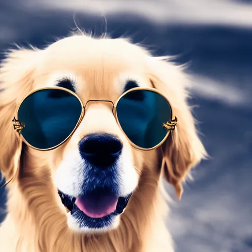 Prompt: golden retriever symmetric face with sunglasses