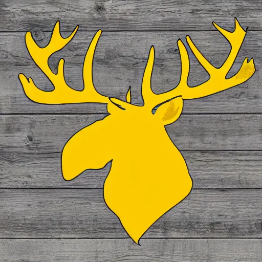 Image similar to a yellow moose with maple leaf antlers looking to the side logo, black background, logo