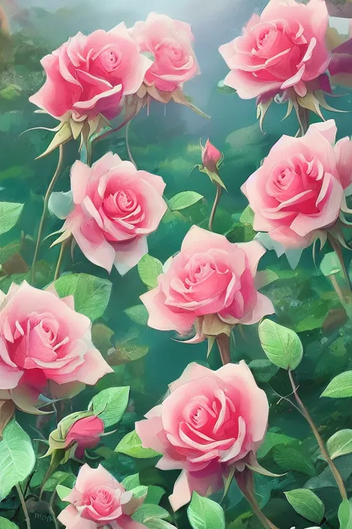 Prompt: beautiful digital matte cinematic painting of whimsical botanical illustration roses by greg rutkowki and alena aenami artstation
