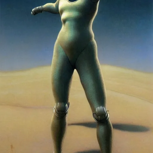 Image similar to masterpiece full body portrait of Ripley with a perfect body and transparent suit on Dune, by Edgar Maxence and Ross Tran and Michael Whelan and Gustav Klimpt