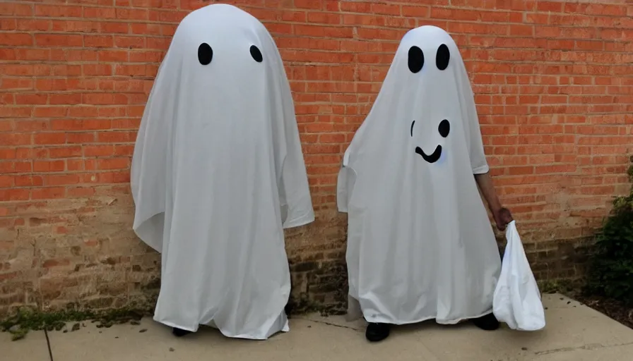 Prompt: a scary looking but very friendly cartoon ghost in Chicago