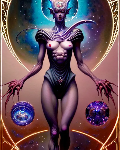 Prompt: the star tarot card, fantasy character portrait made of fractals, ultra realistic, wide angle, intricate details, the fifth element artifacts, highly detailed by peter mohrbacher, hajime sorayama, wayne barlowe, boris vallejo, aaron horkey, gaston bussiere, craig mullins