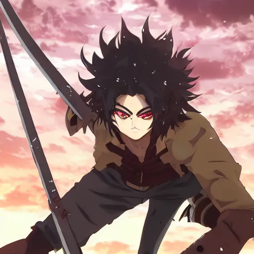 Prompt: handsome guy in demon slayer art, anime style, 4k , detailed, detailed face, high quality, smooth, sharp focus, beautiful scene, detailed background, wind background