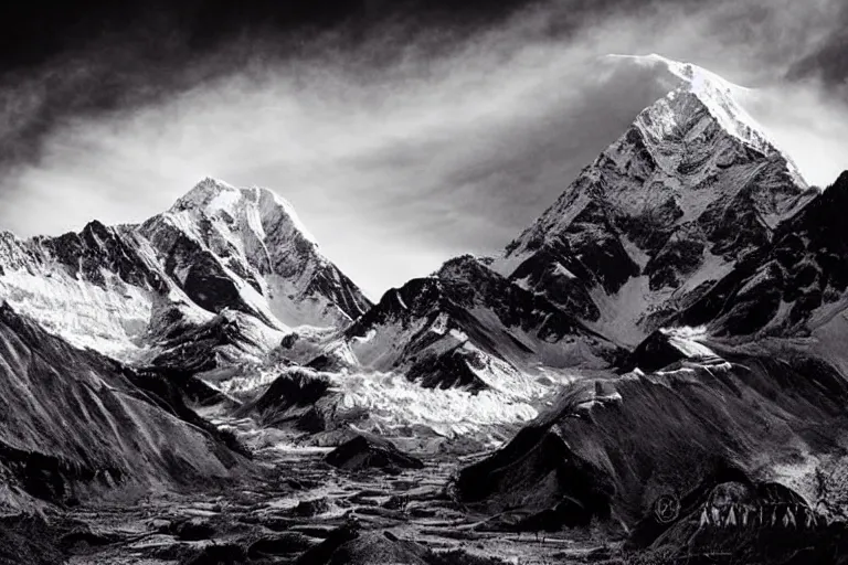 Image similar to amazing landscape photo of Himalayas by Ansel Adams, beautiful, dramatic lighting