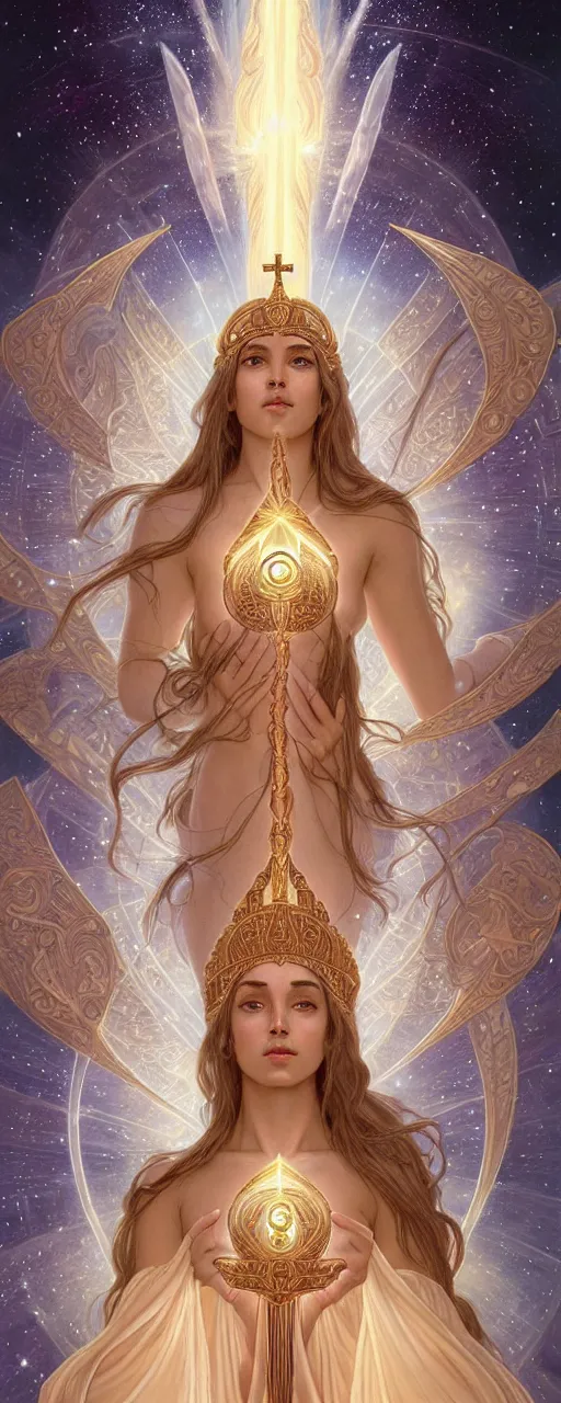 Prompt: perfectly detailed esoteric goddess of galaxies judgement tarot card!! blessed by the universe with ever - increasing physical mental perfection, symmetrical! intricate, sensual features, highly detailed, biblical divine holy perfection!! digital painting, artstation, concept art, smooth, sharp focus, illustration, art by artgerm and greg rutkowski and alphonse mucha