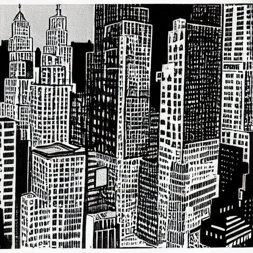 Prompt: New York City by David Mazzucchelli, Black and White, comics