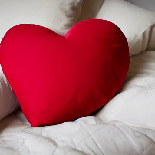 Prompt: a heart shaped red pillow, photo, mothers day