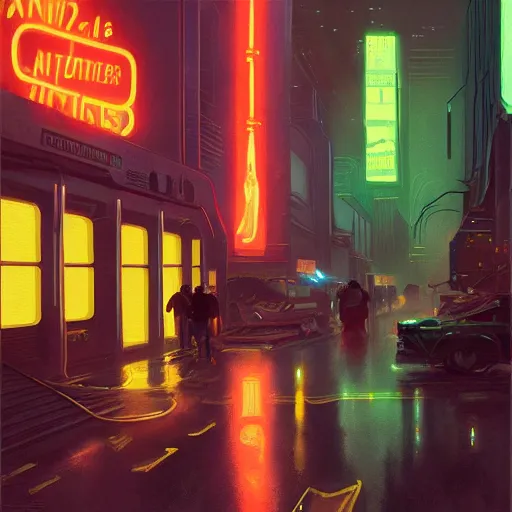 Prompt: detailed painting of a bladerunner neon newyork, old computers on the sidewalk, celestial ephemeral ornaments and greek architecture, artstation, joshua middleton, cinematic