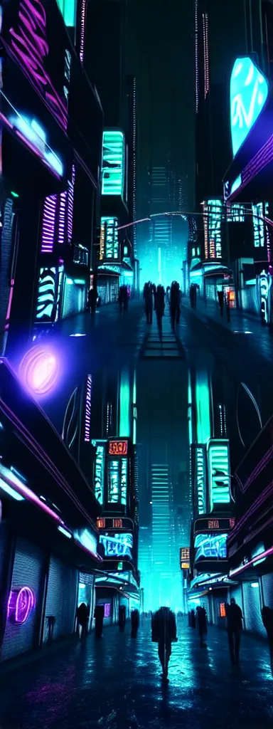 Image similar to A magnificent dark neon futuristic cyberpunk city bustling street at night made in cinema4d, hyper realistic, extreme details, cinematic